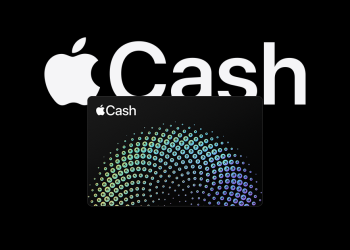 Apple Cash wordmark and card graphic on a black background