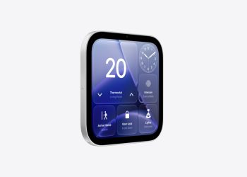 Wall-mounted Apple HomeView showing home control tiles on Apple's India store
