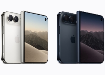 iPhone Duo pre-orders: two Apple iPhone Duo units in silver and navy, folded and half-open