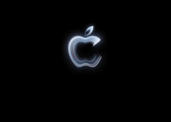 Apple Pro and Tell October 28 event artwork showing a glowing silver Apple logo on black