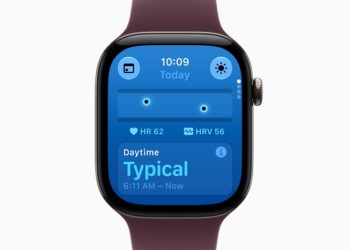 Apple Watch Series 12 on a burgundy sport band showing the Vitals app
