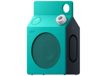 CMF Speaker S Bluetooth speaker in Turquoise with a round knob on top