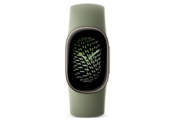 Fitbit Edge fitness tracker in sage green with an analog-style watch face