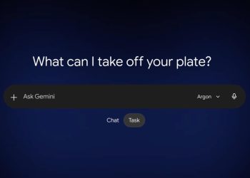 Gemini app composer with the Gemini 4 Argon model selected and Chat and Task toggles