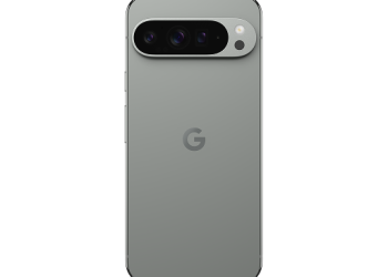 Refurbished Google Pixel 9 Pro in Hazel, rear view with camera bar