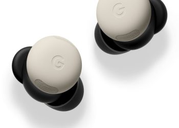Google Pixel Buds Pro 2 earbuds shown top-down, the model getting the release_6.144 firmware update