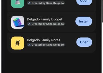 Google mock-up of the Google Play personal library screen listing sample personal apps