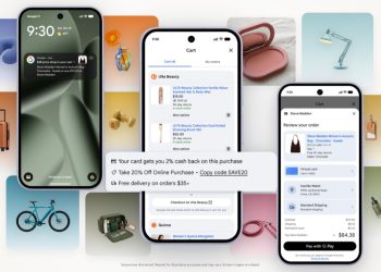 Google Universal Cart on three phone screens showing a price-drop alert, a multi-store cart and Google Pay checkout