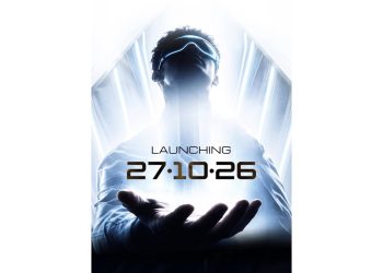 Infinix GT 50 Pro India launch teaser showing a figure in a glowing visor and the date 27-10-26