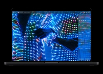 Space Black MacBook Pro with PROLED XDR touch display running Pixelmator Pro