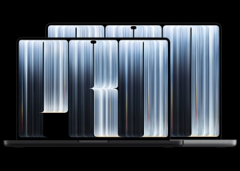 14-inch and 16-inch MacBook Pro with PROLED XDR Display, open, showing the Dynamic Island at the top of each touchscreen