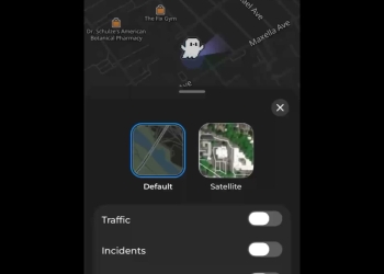 MapQuest Surveillance layer toggle in the app's Map Options, shown on a phone screen