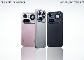 Nothing Phone (4a) Pro in pink, silver and black from the back, Nothing OS 5.0 update