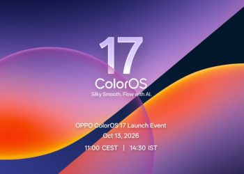 OPPO ColorOS 17 launch event banner confirming the October 13, 2026 global and India debut date