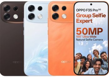Oppo F35 Pro in three finishes showing the rear camera module, launched in India