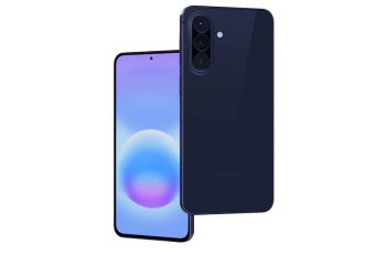 Samsung Galaxy A57 5G in navy, front and back view