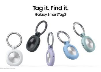 Samsung Galaxy SmartTag3 trackers in white, black, lilac, blue and mint with keyring loops