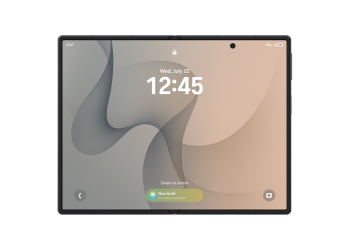 Samsung Galaxy Z Fold8 in Graphite unfolded, front view on AT&T
