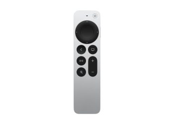 Silver Siri Remote (4th generation) with Find My support, front view showing the circular clickpad