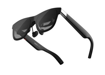 XREAL 1 Pro+ AR glasses with black frame, angled view showing the temple branding