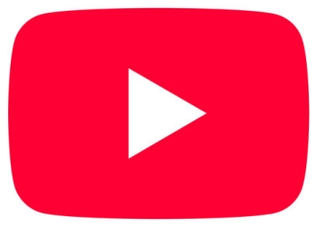 YouTube logo, red play button on white